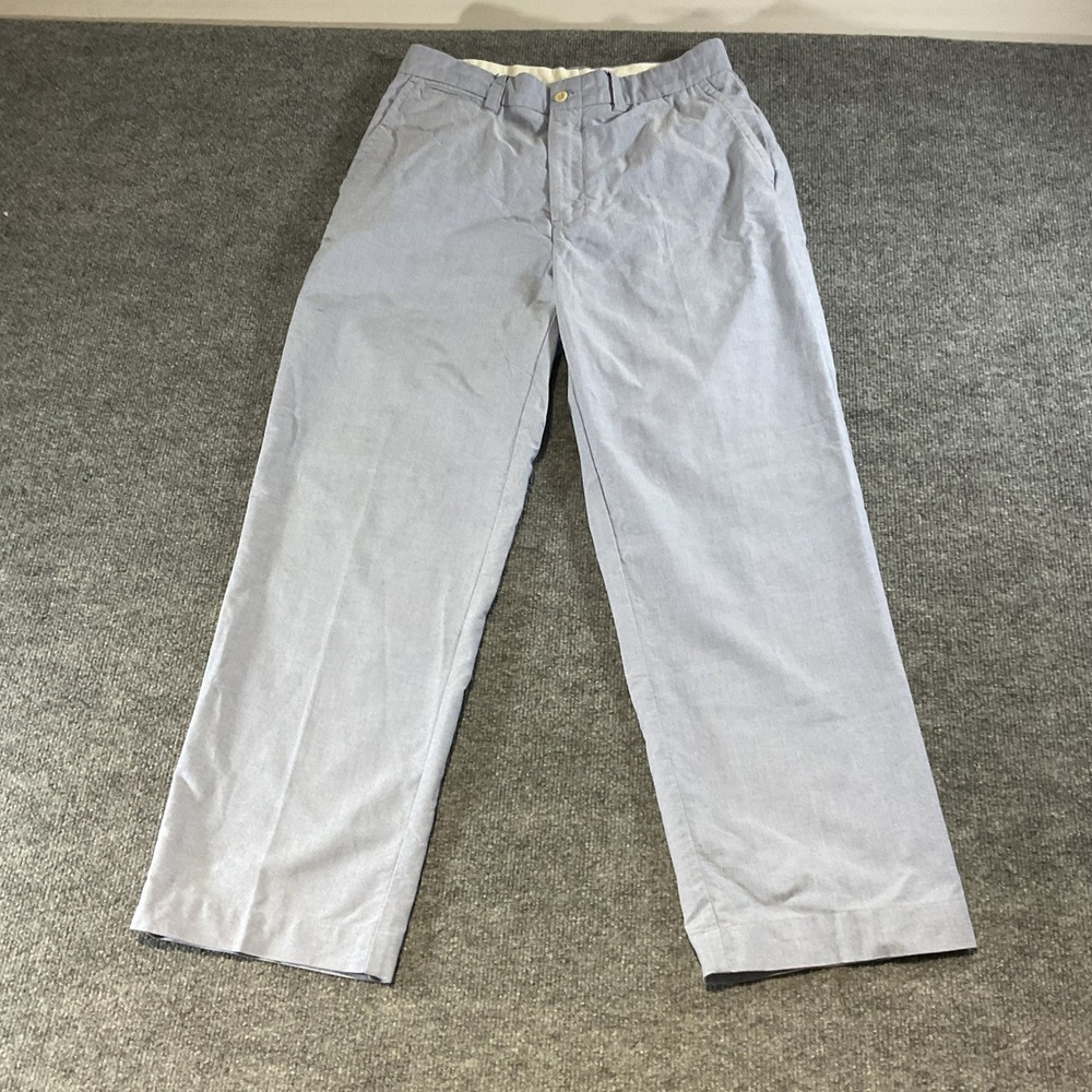 Polo Ralph Lauren Mens Blue Oxford Cotton Flat Front Straight Leg Pants 33x28